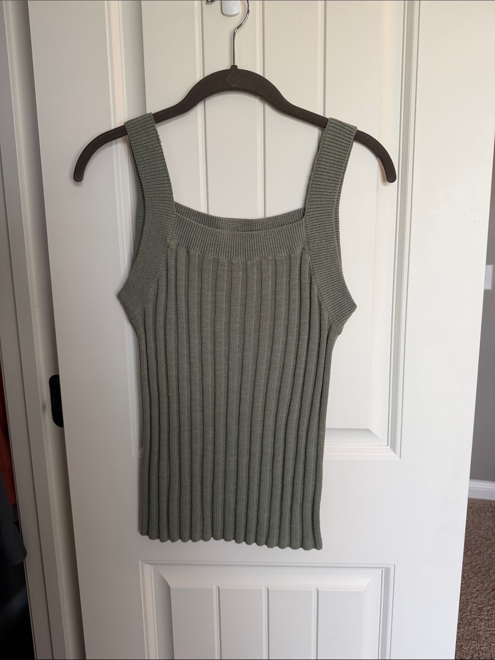 LOFT Olive Green Ribbed Square Neck Tank